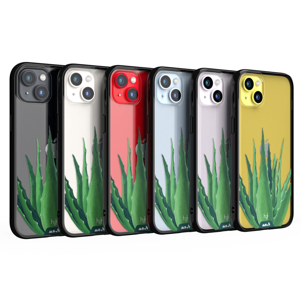 Clear Protective Phone Case Transparent Qi Wireless Charging Spiky Plant Aloe Vera Henry Fraser Design | iPhone 14 Plus,iPhone 14