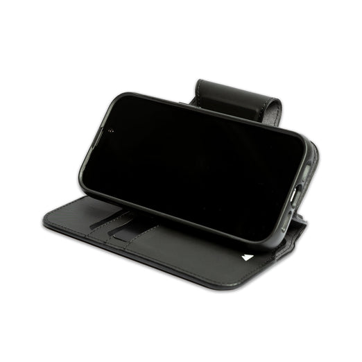 hover-image, Black leather flip wallet for iphone phone stand magsafe wireless charging iphone 14 2022