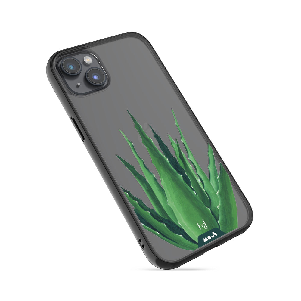 Clear Protective Phone Case Transparent Qi Wireless Charging Spiky Plant Aloe Vera Henry Fraser Design | iPhone 14 Plus,iPhone 14,iPhone 15,iPhone 15 Plus