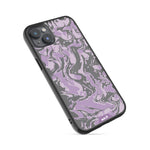 Clear Protective Phone Case Transparent Qi Wireless Charging Marbled Lilac Purple Design | iPhone 14 Plus,iPhone 14,iPhone 15,iPhone 15 Plus