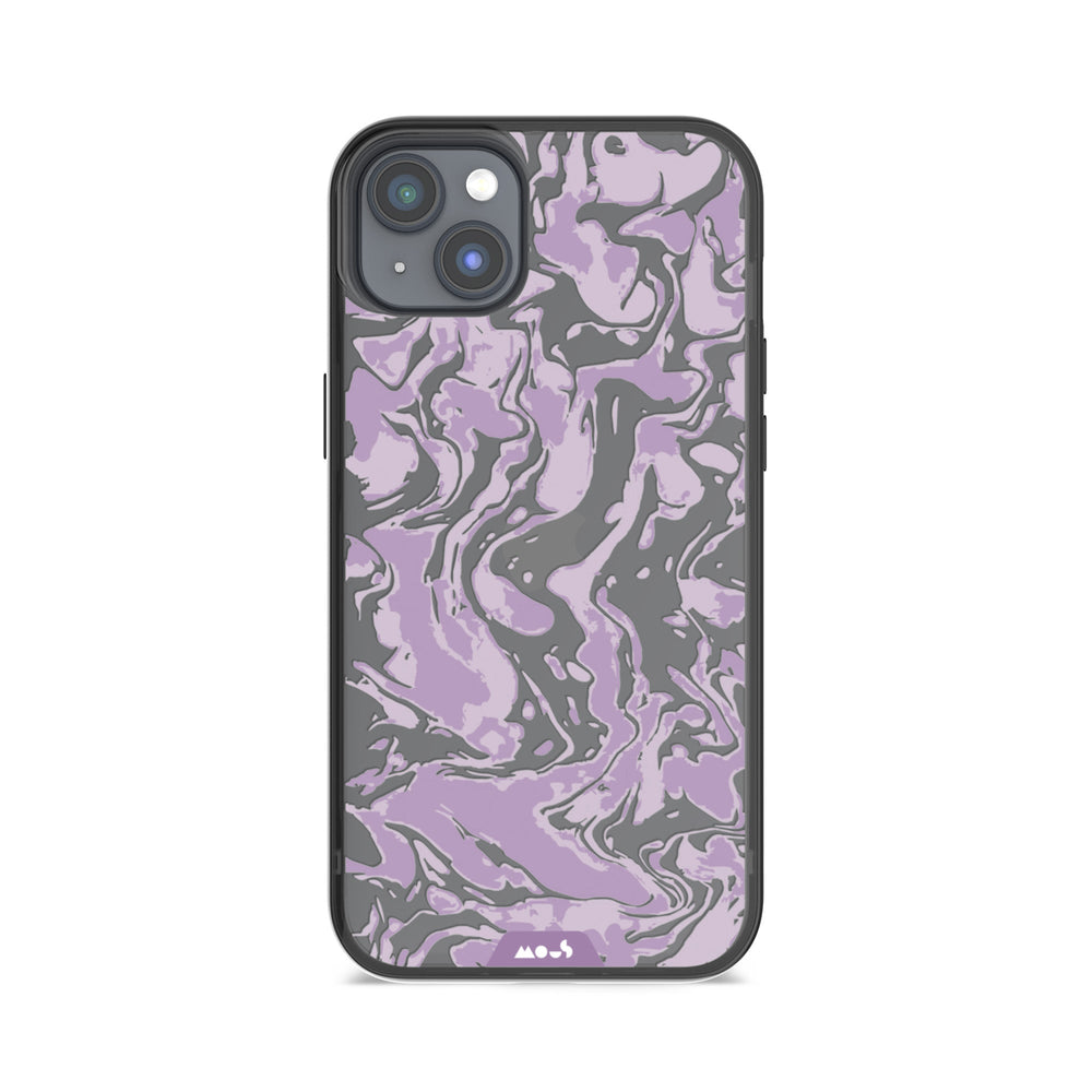 Clear Protective Phone Case Transparent Qi Wireless Charging Marbled Lilac Purple Design | iPhone 14 Plus,iPhone 14,iPhone 15,iPhone 15 Plus