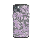 Clear Protective Phone Case Transparent Qi Wireless Charging Marbled Lilac Purple Design | iPhone 14 Plus,iPhone 14,iPhone 15,iPhone 15 Plus