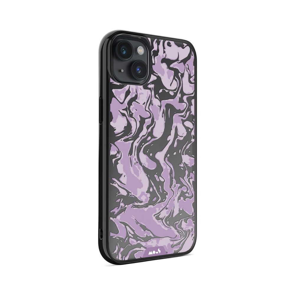Clear Protective Phone Case Transparent Qi Wireless Charging Marbled Lilac Purple Design | iPhone 14 Plus,iPhone 14,iPhone 15,iPhone 15 Plus